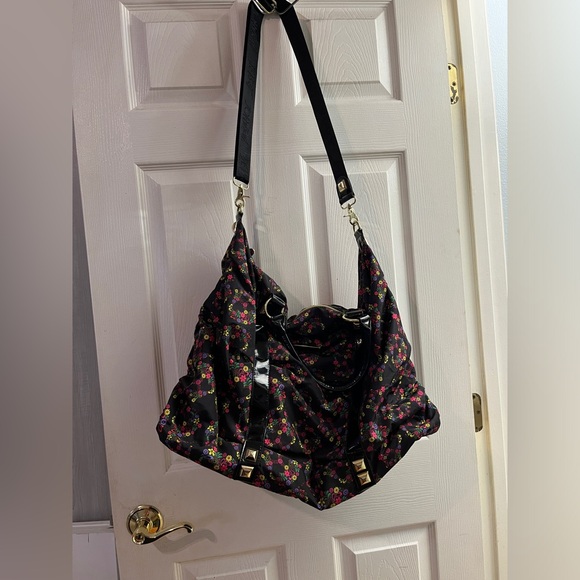 RARE HTF BETSEY JOHNSON HUGE COLORFUL ditsy paisley floral skull studded duffle - Picture 2 of 15
